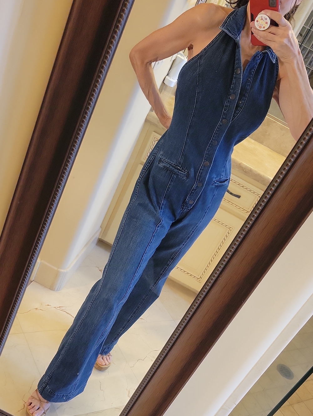Free People Denim Halter Jumpsuit Jeans - Dark Blue